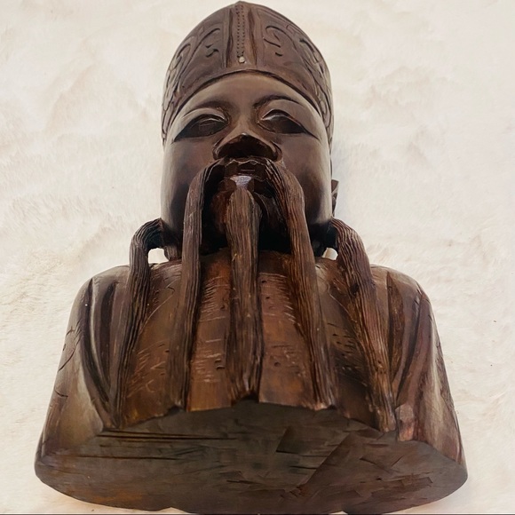 This is a Vintage Chinese Handcarved Hardwood Head Bust Statue Sculpture 13”x7” - Picture 11 of 16